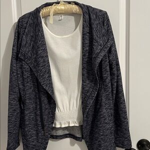 Asymmetrical Sweater Jacket moto look Navy Blue Full zip and short sleeve shell
